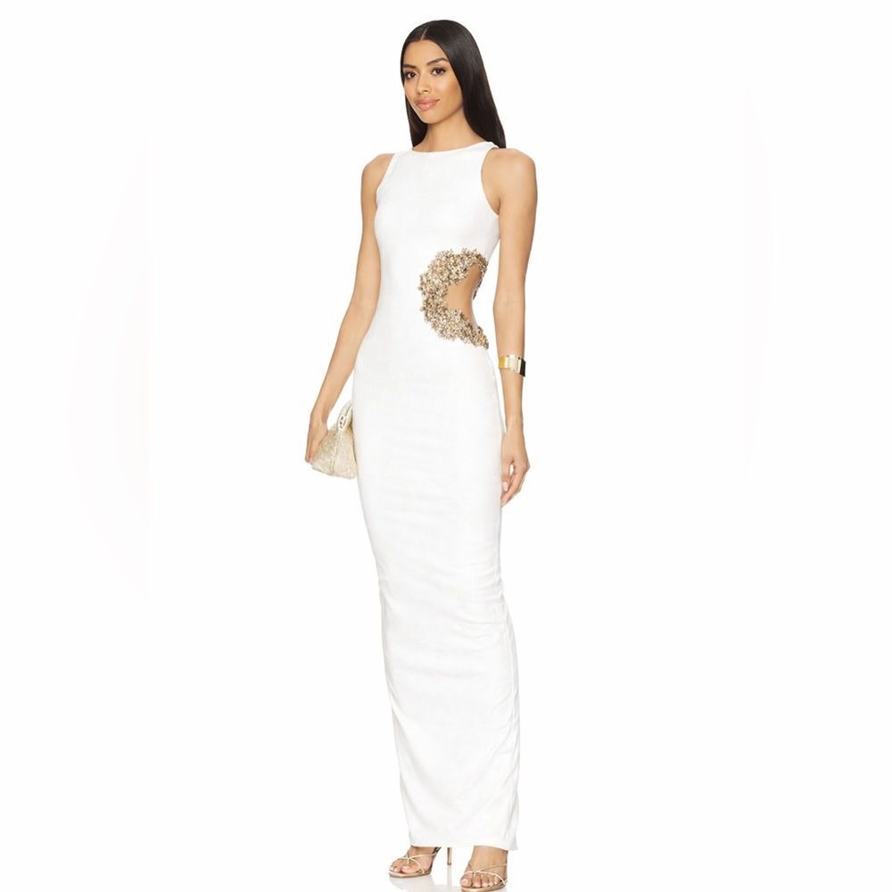 NEW BRONX AND BANCO Camila White Rhinestone Cutout Maxi Dress,  Evening Gown, S - Picture 3 of 14
